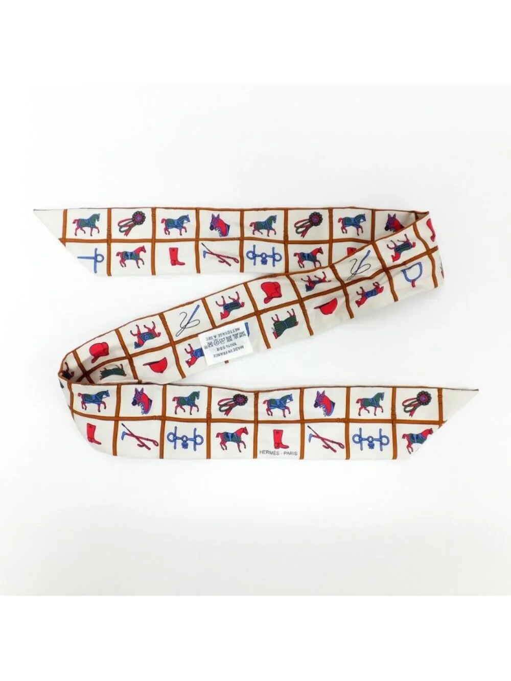 Hermes Ten Twilly Horse Tackle Couvertureset Tenues de Jour Off White Silk Scarf